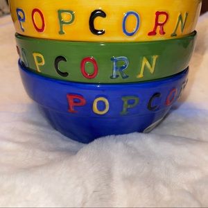 Super cute lot of three popcorn bowls unused new hand painted